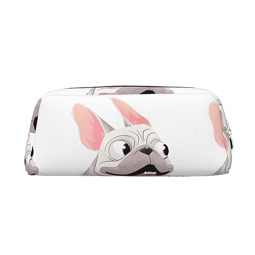 Kururi Federmäppchen mit französischer Bulldogge, tragbar, Reise-Make-up-Tasche, Schreibwaren-Organizer-Box für Bürobedarf, Reisen, silber, Einheitsgröße, Kulturbeutel von Kururi