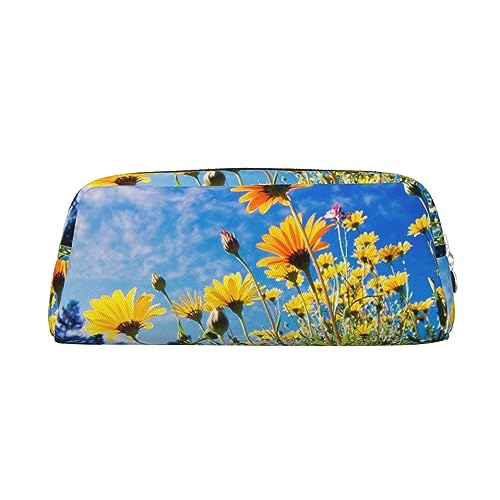 Kururi Gelbe Blume unter der Sonne Druck Federmäppchen Tragbare Reise Make-up Tasche Schreibwaren Organizer Box für Bürobedarf Reisen, silber, Einheitsgröße, Kulturbeutel von Kururi