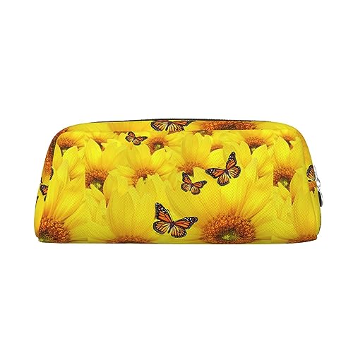 Kururi Gelbe Blumen Schmetterlinge Drucken Federmäppchen Tragbare Reise Make-up Tasche Schreibwaren Organizer Box für Bürobedarf Reisen, silber, Einheitsgröße, Kulturbeutel von Kururi