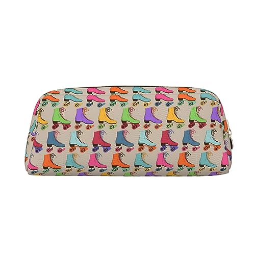 Kururi Retro Bunte Rollschuhe Druck Bleistift Fall Tragbare Reise Make-up Tasche Schreibwaren Organizer Box für Bürobedarf Reisen, gold, Einheitsgröße, Kulturbeutel von Kururi