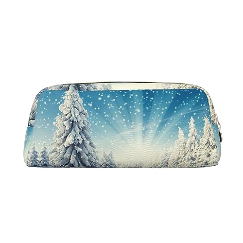 Kururi Snow Wonderland Federmäppchen mit Tannenbaum-Motiv, tragbar, Reise-Make-up-Tasche, Schreibwaren-Organizer-Box für Bürobedarf, Reisen, gold, Einheitsgröße, Kulturbeutel von Kururi