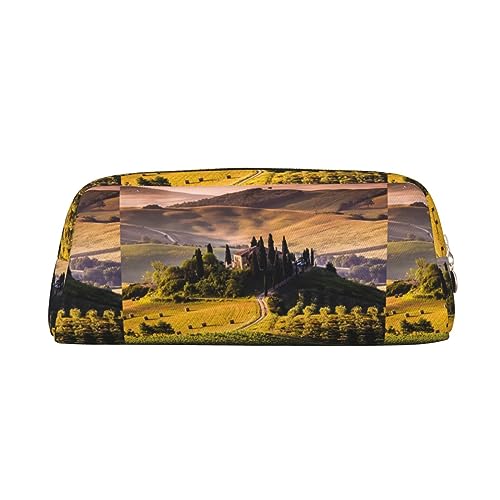 Kururi Toskana Landschaft Baum Landschaft Bauernhof Druck Bleistift Fall Tragbare Reise Make-up Tasche Schreibwaren Organizer Box für Bürobedarf Reisen, gold, Einheitsgröße, Kulturbeutel von Kururi