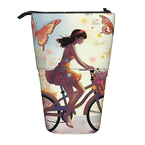 Mädchen Fahrrad Schmetterling Druck Bleistift Beutel Stehen Bis Bleistift Fall Durable Teleskop Stift Tasche Make-up Tasche Für Bürobedarf, Schwarz, Einheitsgröße, Schwarz , Einheitsgröße von Kururi