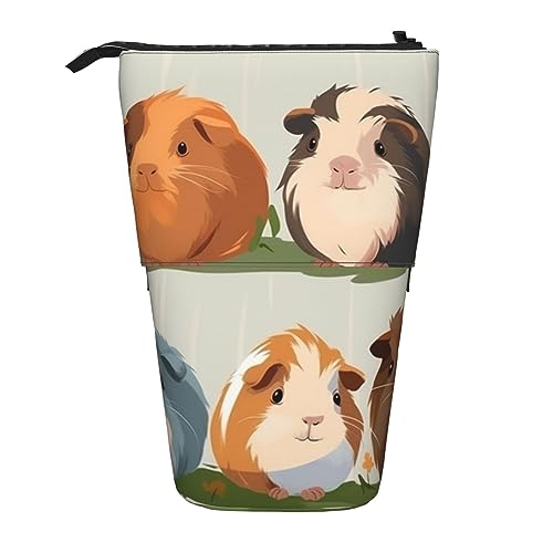 Meerschweinchen-Illustration-Druck-Bleistift-Beutel-Stand-up-Bleistift Fall Dauerhafte Teleskop Stift Tasche Make-up Tasche Für Bürobedarf, Schwarz , Einheitsgröße von Kururi