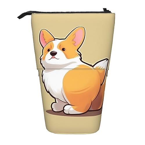 Nette Corgi Butt Print Bleistift Beutel Stehen Bis Bleistift Fall Dauerhafte Teleskop Stift Tasche Make-up Tasche Für Bürobedarf, Schwarz , Einheitsgröße von Kururi