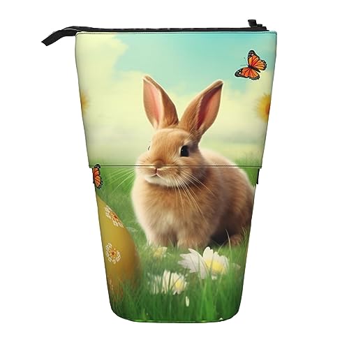 Osterhase Frühling Schmetterling Druck Bleistift Beutel Stehen Bis Bleistift Fall Langlebig Teleskop Stift Tasche Make-up Tasche Für Bürobedarf, Schwarz , Einheitsgröße von Kururi