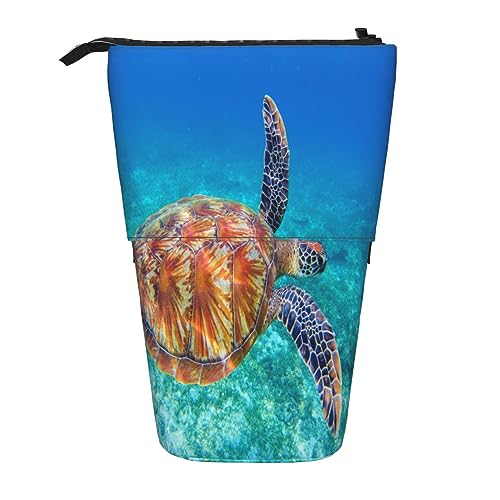 Sea Turtle Print Pencil Pouch Stand Up Pencil Case Durable Telescopic Pen Bag Makeup Bag for Office Supplies, Schwarz , Einheitsgröße, Kulturbeutel von Kururi