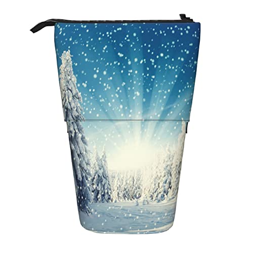 Snow Wonderland Pine Tree Christmas Print Pencil Pouch Stand Up Pencil Case Durable Telescopic Pen Bag Makeup Bag for Office Supplies, Schwarz , Einheitsgröße, Kulturbeutel von Kururi