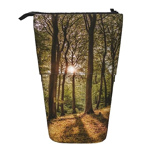 Sun Shines Through The Woods Print Pencil Pouch Stand Up Pencil Case Durable Telescopic Pen Bag Makeup Bag for Office Supplies, Schwarz , Einheitsgröße, Kulturbeutel von Kururi