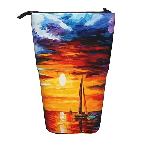 Sunset Sailboat Print Pencil Pouch Stand Up Pencil Case Durable Telescopic Pen Bag Makeup Bag for Office Supplies, Schwarz , Einheitsgröße, Kulturbeutel von Kururi