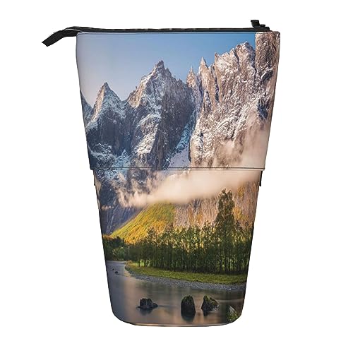 Travel Mountain Scenery Print Pencil Pouch Stand Up Pencil Case Durable Telescopic Pen Bag Makeup Bag for Office Supplies, Schwarz , Einheitsgröße, Kulturbeutel von Kururi