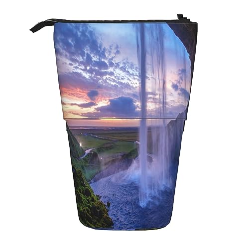 Wasserfall Landschaft Druck Bleistift Beutel Stehen Bis Bleistift Fall Langlebig Teleskop Stift Tasche Make-up Tasche für Bürobedarf, Schwarz , Einheitsgröße, Kulturbeutel von Kururi