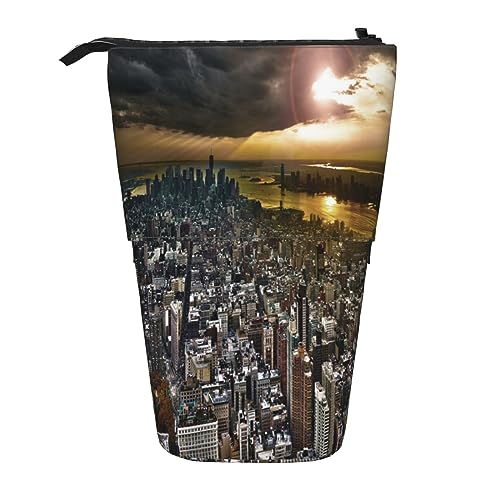 York City Sunset Picture Print Pencil Pouch Stand Up Pencil Case Durable Telescopic Pen Bag Makeup Bag for Office Supplies, Schwarz , Einheitsgröße, Kulturbeutel von Kururi