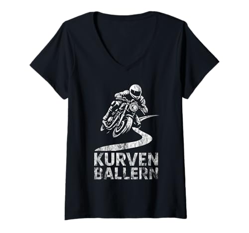 Damen Motorrad Kurven ballern für sportliche Biker T-Shirt mit V-Ausschnitt Damen Motorrad Kurven ballern für sportliche Biker T-Shirt mit V-Ausschnitt von Kurven ballern für alle Motorrad Fahrer und Biker