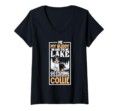Damen Angeln und Kurzhaarcollie T-Shirt mit V-Ausschnitt Damen Angeln und Kurzhaarcollie T-Shirt mit V-Ausschnitt von Kurzhaarcollie Designs