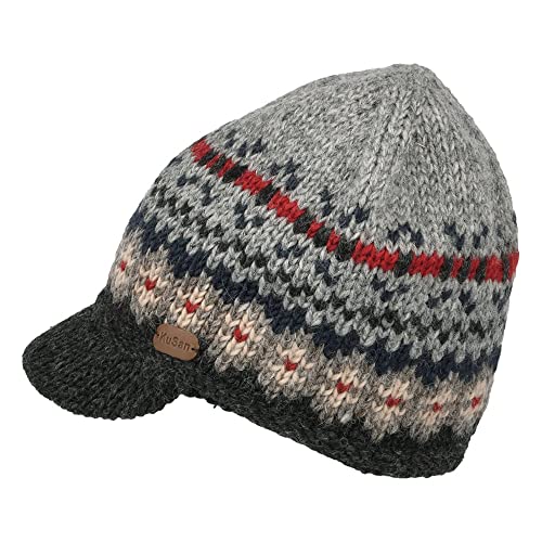Kusan Brooklyn Beanie Mütze mit Visier Fair Isle - Grau-Anthrazit - Einheitsgröße von Kusan