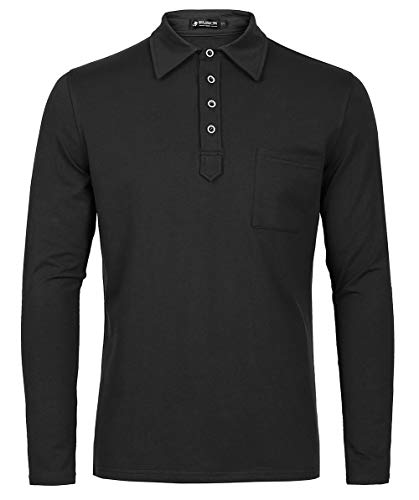 Herren Longsleeve Poloshirt Male Langarmshirt, 100% Baumwolle bequem und Atmungsaktiv Men's Shirt Polohemd EU Größen M Schwarz von Kuson