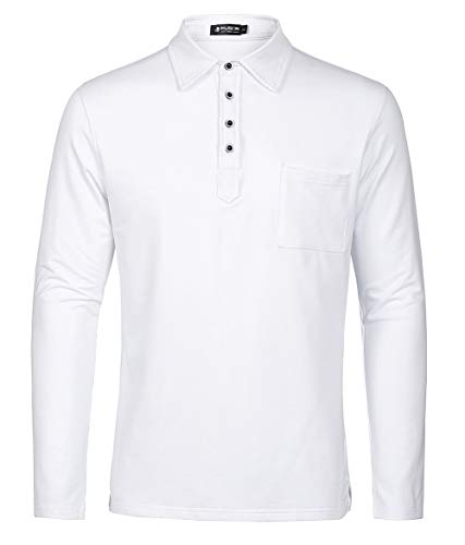 Herren Longsleeve Poloshirt Male Langarmshirt, 100% Baumwolle bequem und Atmungsaktiv Men's Shirt Polohemd EU Größen M Weiß von Kuson