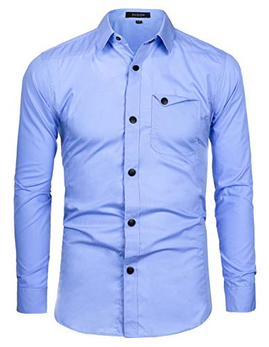 Kuson Hemd Herren Langarm Regular Fit, Freizeithemd oder Business für Herren Baumwolle & Polyester Arbeitshemden Herren Langarm, XL Blau von Kuson