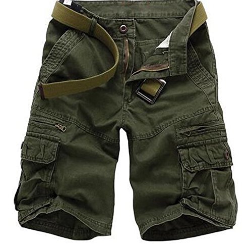 Kuson Herren Cargo Hosen Kurz Freizeithose Chino Slim Stoffhose Arbeit Baumwolle Armygrün 31 von Kuson