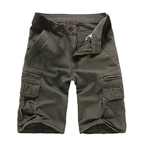 Kuson Herren Cargo Hosen Kurz Freizeithose Chino Slim Stoffhose Arbeit Baumwolle Grau 31 von Kuson