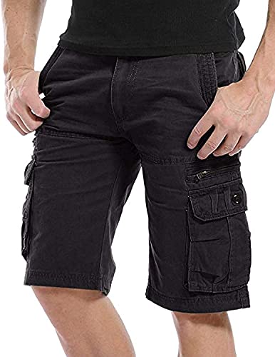 Kuson Herren Cargo Hosen Kurz Freizeithose Chino Slim Stoffhose Arbeit Baumwolle Schwarz 31 von Kuson