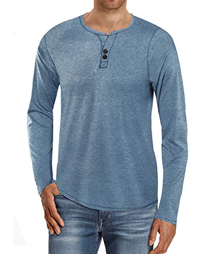 Kuson Herren Langarmshirt Henley Shirt Long Sleeve Shirt Men mit O-Ausschnitt Hellblau L von Kuson