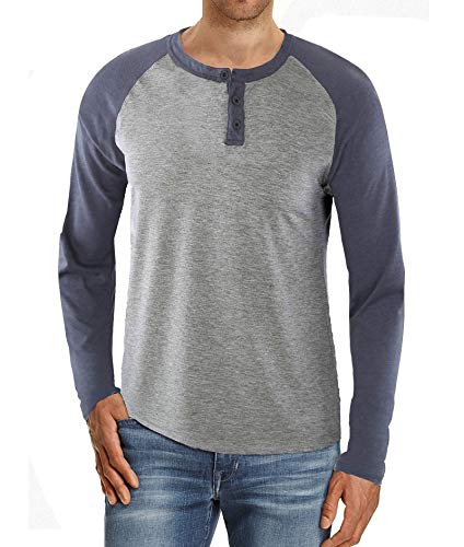 Kuson Herren Langarmshirt Henley Shirt Long Sleeve Shirt Men mit O-Ausschnitt Hellgrau M von Kuson