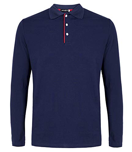 Kuson Herren Polo Shirt Poloshirt Langarm Elegante Langarmpolo kontrastfarbene Details für Männer Navyblau XXL von Kuson