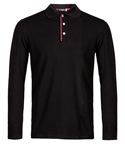 Kuson Herren Polo Shirt Poloshirt Langarm Elegante Langarmpolo kontrastfarbene Details für Männer Schwarz L von Kuson