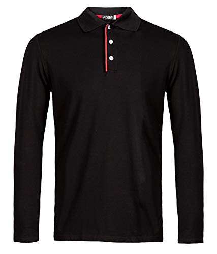 Kuson Herren Polo Shirt Poloshirt Langarm Elegante Langarmpolo kontrastfarbene Details für Männer Schwarz M von Kuson