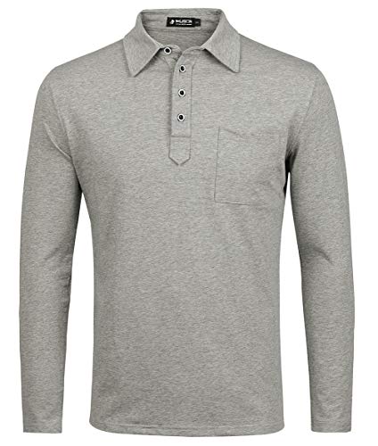 Herren Longsleeve Poloshirt Male Langarmshirt, 100% Baumwolle bequem und Atmungsaktiv Men's Shirt Polohemd EU Größen XXL Grau von Kuson