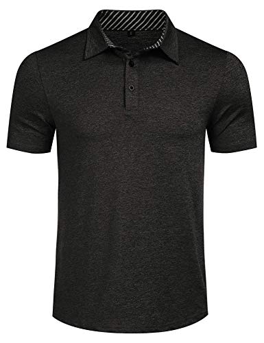 Kuson Herren Poloshirt Kurzarm Men's Polo Shirt mit Patchwork Schwarz M von Kuson