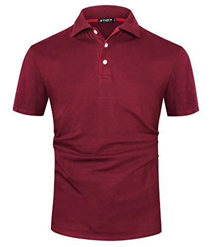 Kuson Poloshirt Herren Kurzarm Patchwork Sommer T-Shirt Men's Polo Shirt Baumwolle Weinrot XXL von Kuson