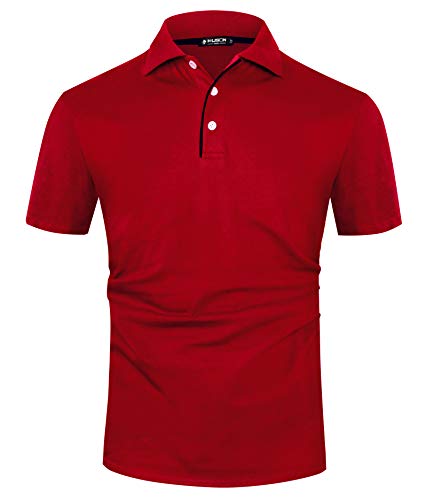 Kuson Poloshirt Herren Kurzarm Patchwork Sommer T-Shirt Men's Polo Shirt Baumwolle Rot M von Kuson