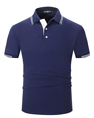 Kuson Poloshirt Herren Regular Fit, Baumwolle Basic Poloshirt Kurzarm mit Kontraststreifen, Weich und Atmungsaktiv Sommer Polohemd Navy XL von Kuson