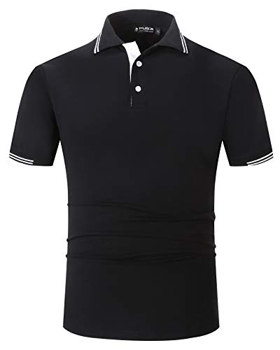 Kuson Herren Poloshirt Kurzarm Polo Shirts Polohemden Basic Shirt mit Kontraststreifen Schwarz S von Kuson