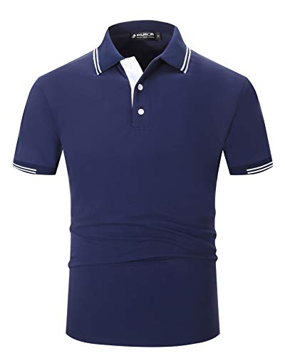 Kuson Herren Poloshirt Kurzarm Polo Shirts Polohemden mit Streifen, Navy Blau, S von Kuson