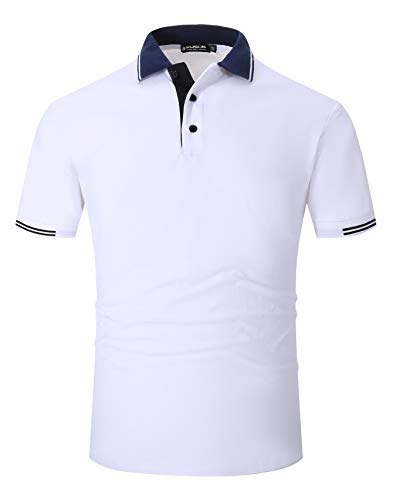 Kuson Herren Poloshirt Kurzarm Polo Shirts Polohemden mit Streifen, Weiß, XL von Kuson