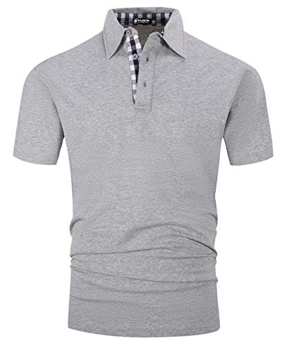 Kuson Herren Poloshirt Kurzarm Sommer T-Shirt Men's Polo Shirt Baumwolle mit Kariert Polokragen Grau 3XL von Kuson