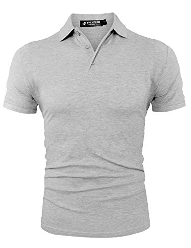 Kuson Herren Poloshirt Kurzarm einfarbig Sommer T-Shirt Men's Polo Shirt Baumwolle Grau XXL von Kuson