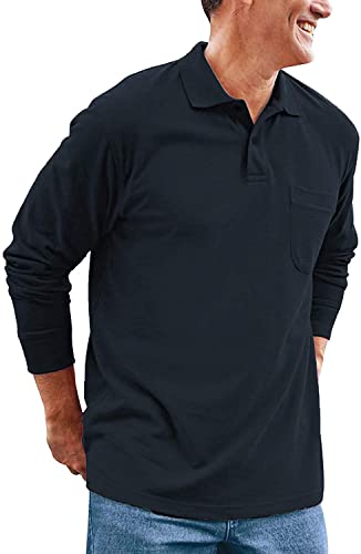 Kuson Poloshirt Herren Langarm Golf T-Shirt Klassische Polo Einfarbig Freizeit Basic Polohemd für Männer Navyblau M von Kuson