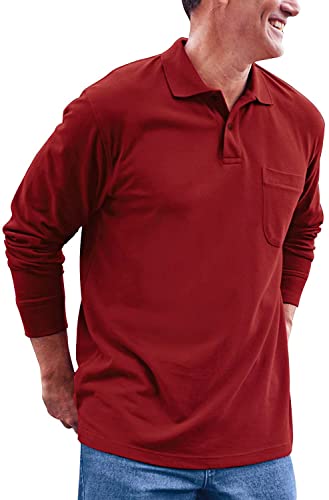 Kuson Poloshirt Herren Langarm Golf T-Shirt Klassische Polo Einfarbig Freizeit Basic Polohemd für Männer Rot M von Kuson