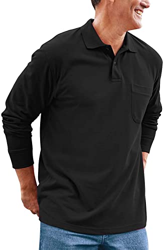 Kuson Poloshirt Herren Langarm Golf T-Shirt Klassische Polo Einfarbig Freizeit Basic Polohemd für Männer Schwarz M von Kuson