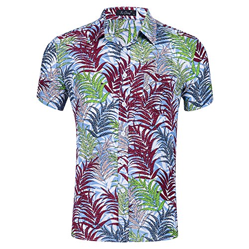 Kuson Urlaub Strand Hawaiihemd Shirt Freizeithemd Kurzarm mit modischem Druck Wasserpflanzen S von Kuson