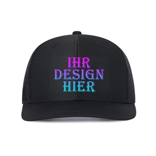 Kustima Trucker Cap personalisiert mit Foto/Logo/Text,Baseball Caps selbst gestalten,Mesh-Kappe personalisierte für Männer & Frauen,Verstellbare Dad Cap Schwarz,Basecap Herren Damen von Kustima