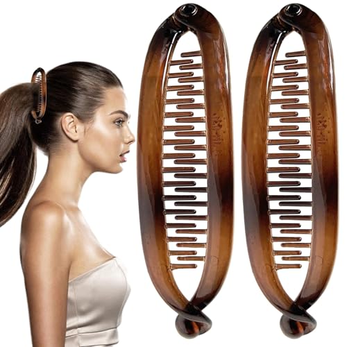 Kustimantu Bananenclips für dünnes Haar, Bananen-Haarspangen für Frauen – Doppelkralle Clincher Combs Barrets – 2 x Mode-Accessoires, starke Haarspange für Frauen von Kustimantu
