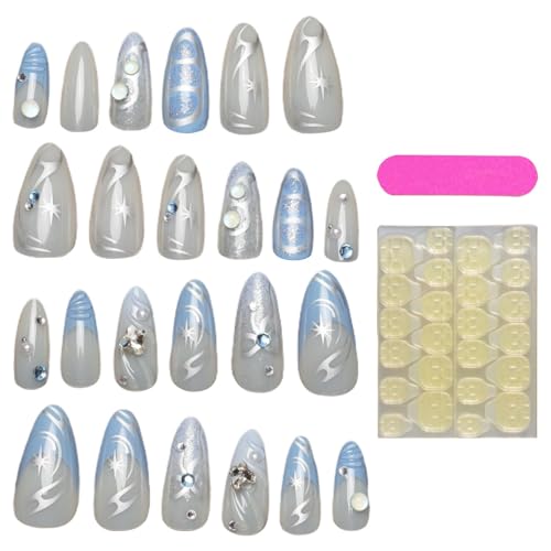 Kustimantu Drücken Sie die Nägel hellblau, blau drücken Sie auf die Nägel, 24 Stück Vollabdeckungsstift auf den Nägeln, Maniküre-Aufkleber, Beauty-Zubehör für Frauen, von Kustimantu