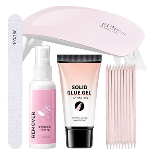 Kustimantu Fester Nagelkleber Und Entferner,Acrylspitzen Aushärtungsset - Maniküre Set Mit UV Lampe Für Damen Mädchen Hochzeitsvorbereitung Zuhause Salon Reise von Kustimantu