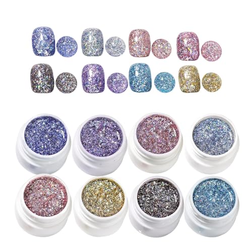 Kustimantu Glittergel – Maniküre Gel Glanz – 8 Farben glänzender Nagellack für Frauen und Mädchen Salon zu Hause Pediküre von Kustimantu